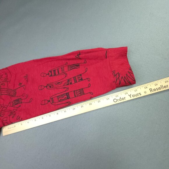 Chicos Design Shirt Womens 3 US XL Red Silk Linen Button Up Wearable Art African - Picture 10 of 11